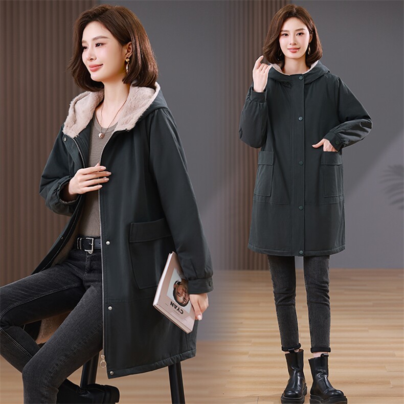棉服女2024年新款冬季爆款大码宽松中老年妈妈加绒加厚派克服外套,女装派克服,韩派