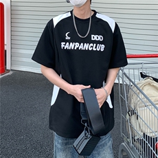 2026夏装新款薄款宽松拼接短袖印花五分袖T恤T6603/特P30黑色5，男装T恤，电商A094