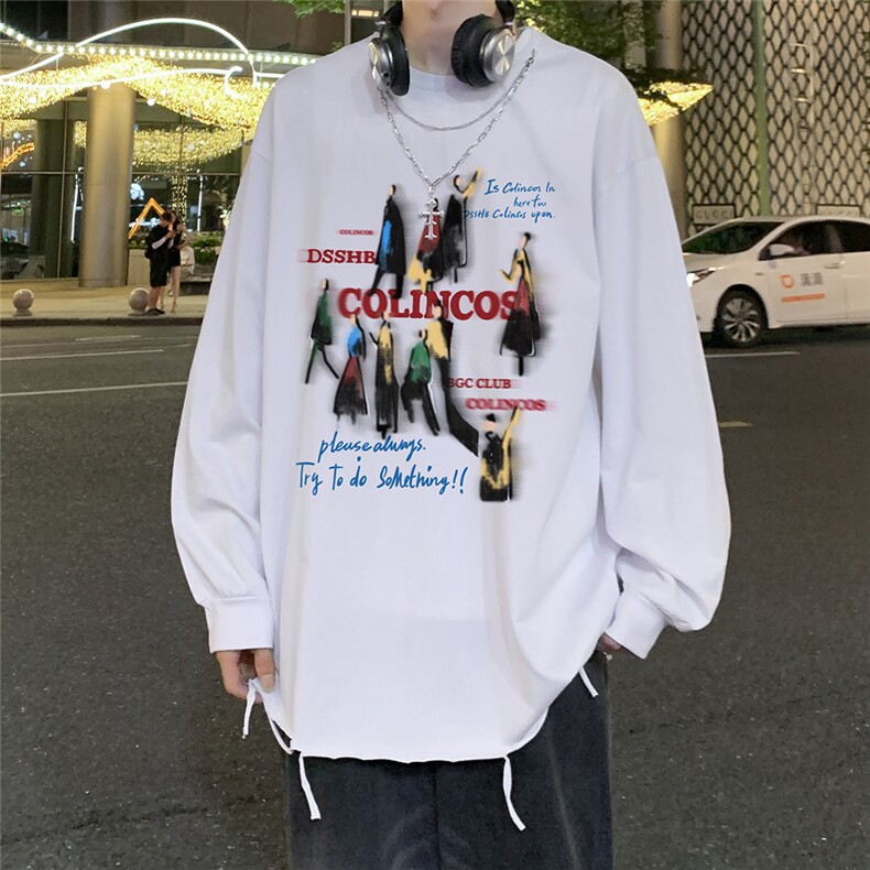 特批港风夜景秋款宽松个性链条长袖圆领T恤TPCT011P40,男装T恤,电商A247