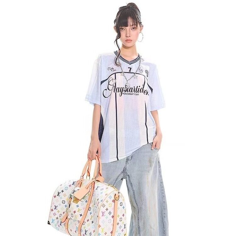 网图现货美式宽松网眼透气棒球服短袖男女T107P32,男装T恤,星座205-3