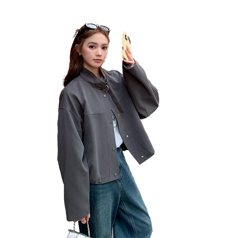 气质休闲工装风短灰色外套女春秋2025新款小个子夹克上衣流行爆款,女装短外套,2C025