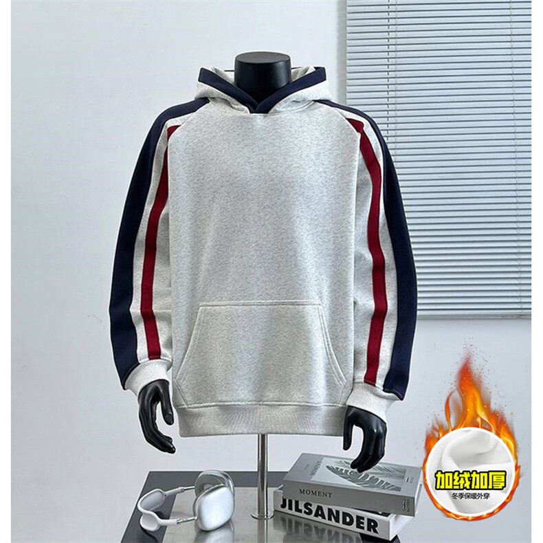 480G重磅加绒硬挺boxy男女秋冬美式高街结构拼接撞色卫衣厚外套，女装短外套，电商A486-1