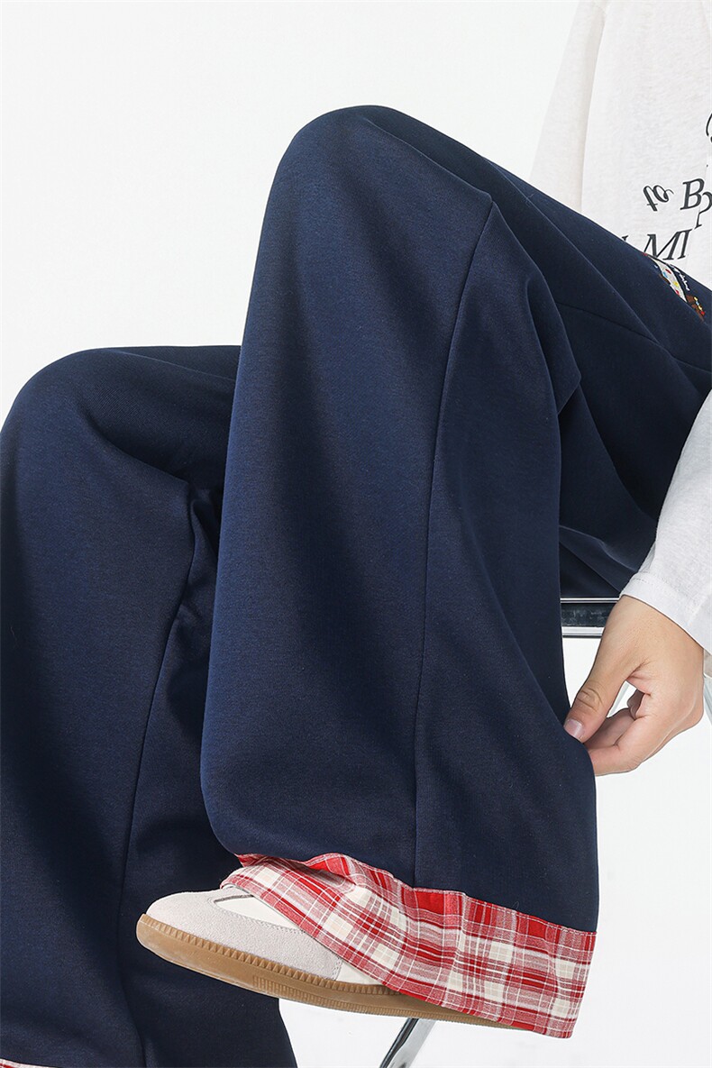 8XL-M美式复古格纹拼接卷边运动卫裤男直筒阔腿休闲裤子K9170P58,男装休闲裤,电商D206-1