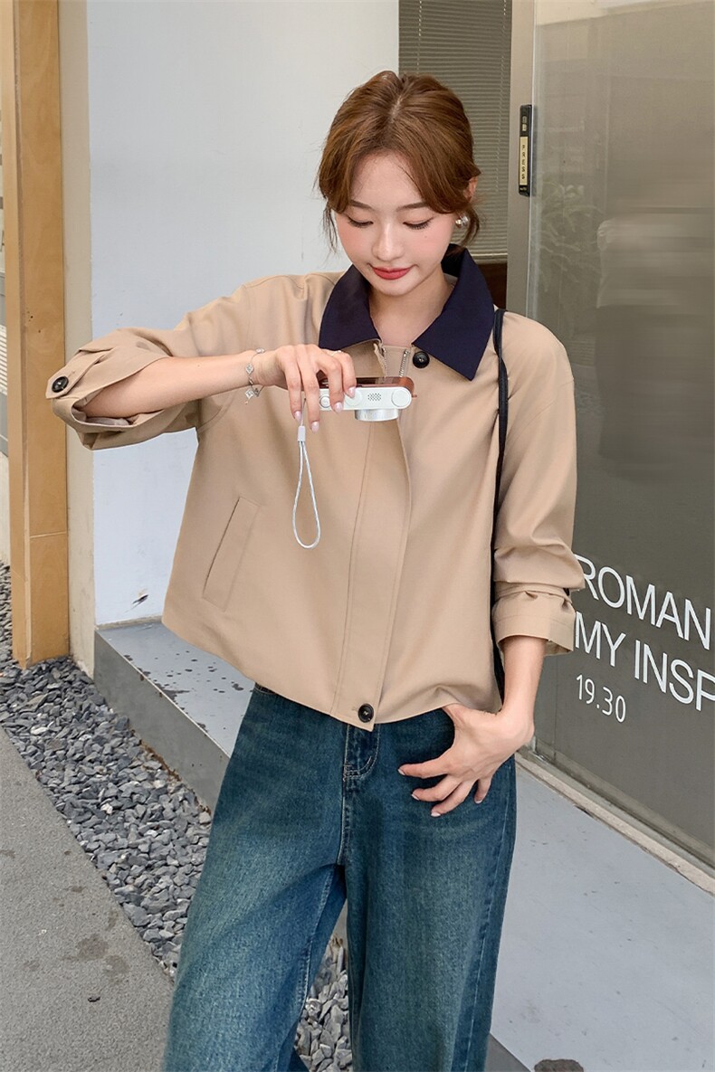 秋装新款撞色翻领短款风衣外套-2d075-p155-k210,女装短外套,2D075