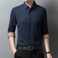 长袖衬衫男春秋季2023新款高端商务翻领薄款中年宽松免烫衬衣，男装衬衫，电商B212（原钱塘6029）