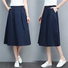 纯棉高腰半身裙女夏季2024年新款妈妈宽松休闲大码中长款a字裙子，女装半身裙，玛其路