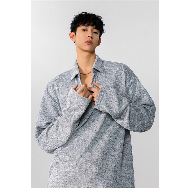 25春装美式老钱风麦穗v领长袖T恤衫翻领polo衫卫衣男H1041特P40，男装Polo衫，电商A341