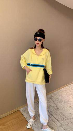 【现货】夏季新款针织防晒拼接潮款连帽抽绳卫衣，女装卫衣/绒衫，微迪菲