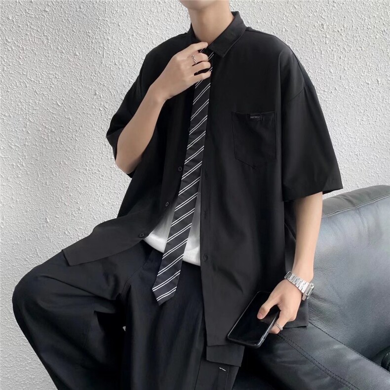 短袖衬衫春款男港风潮流带领带衬衣CS001P30图片