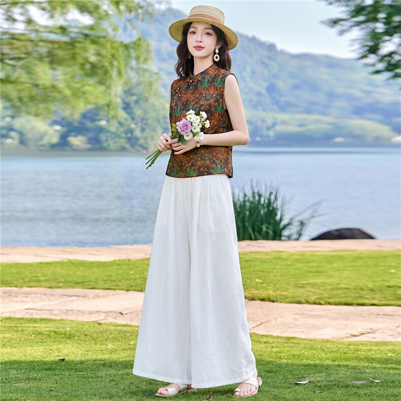 现货2026年夏季新中式上衣麻料阔腿裤子，可分开卖,女装套装/套裙,艾仟回(原伊仟回)