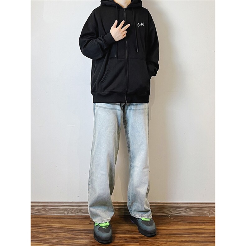 B221美式ins高街暗黑重工艺宽松直筒牛仔裤LK23125-P65控88,男装牛仔裤,电商B221