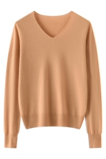 2025春秋新款羊绒衫女100纯山羊绒简约V领长袖套头百搭打底针织衫，女装羊毛衫，昭美纯山羊绒