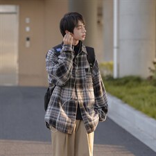 秋冬款cityboy格子衬衫外套男宽松港风日系长袖衬衣DX189P60控78，男装衬衫，电商B413-1