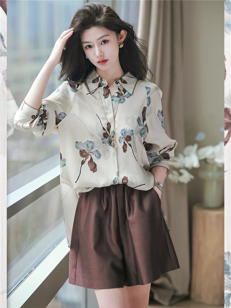 ｜精巧线:秘境系列｜1014.5MM珍珠皱鸢尾花系列，女装衬衫，梦白服饰厂