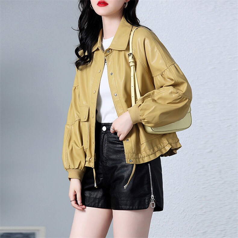 2023年皮衣外套女2023新款短款春秋港风复古宽松pu机车小皮夹克款,女装皮衣,江南女神