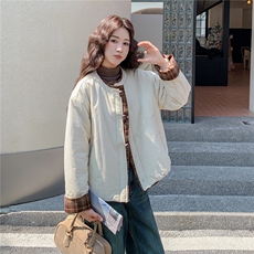 韩系小个子撞色拼接羽绒棉衣女2025冬季新款女装短款棉服棉袄外套，女装棉衣/棉服，天丽