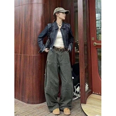 美式复古宽松直筒工装裤女hiphop高街休闲阔腿拖地裤潮LX9955-p68，男装工装外套，星座1008