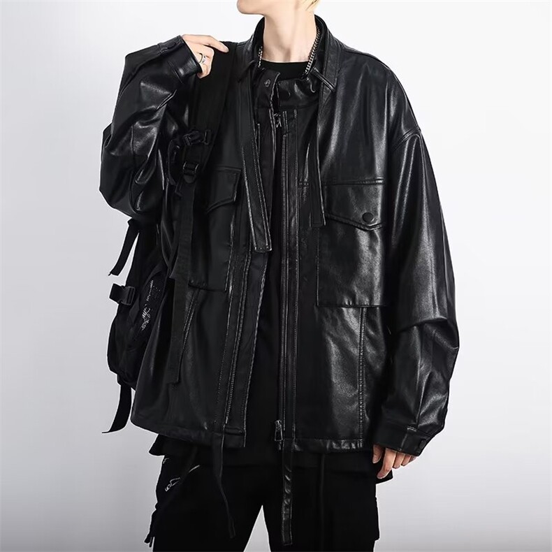 痞帅机车PU皮衣夹克男宽松休闲派克服重工设计感外套男生PU919,男装夹克,星座1116A-1（原606A）