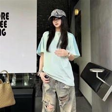 抖音得物品质二开240克宽松纯棉美式潮牌印花三条杠中性风短袖T恤，男装T恤，电商A486-1