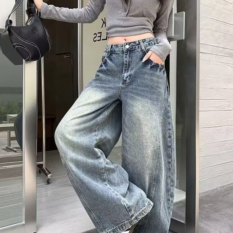 美式复古水洗宽松直筒牛仔裤男高街潮牌cleanfit弯刀阔腿休闲长裤,男装牛仔裤,星座506A