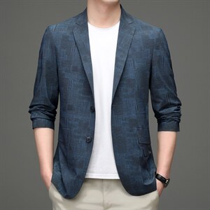 休闲西装男外套宽松薄款中年商务休闲男士西服上衣2023春秋季新款图片
