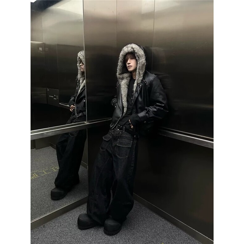 现货潮连帽仿兔毛座山雕皮棉服cleanfit短宽棉衣MY284/P150,男装棉衣,星座205-3