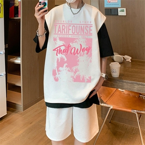 直播美式麂皮绒宽松背心无袖t恤短裤大码两件套套装 TZ28-P58图片