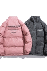 白底立领PU皮复古做旧金属印花字母设计棉衣男MY77732P130控178，男装棉衣，星座227-7