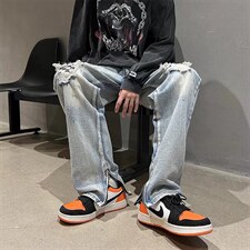 欧美高街破洞牛仔裤男士做旧补丁裤脚拉链中性夏季长裤N1032-p45,男装牛仔裤,星座1008-2