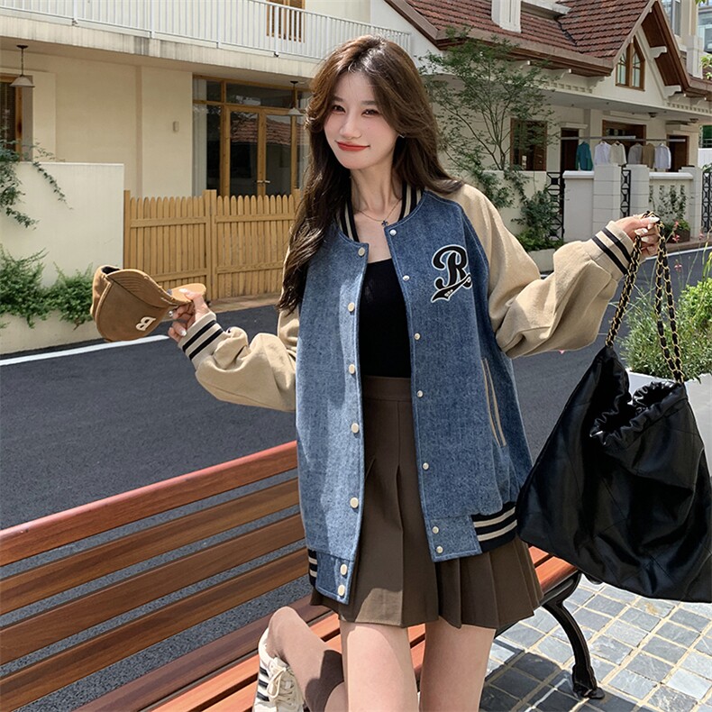【现货】撞色牛仔棒球服外套82386-P155-K228,女装短外套,2B076