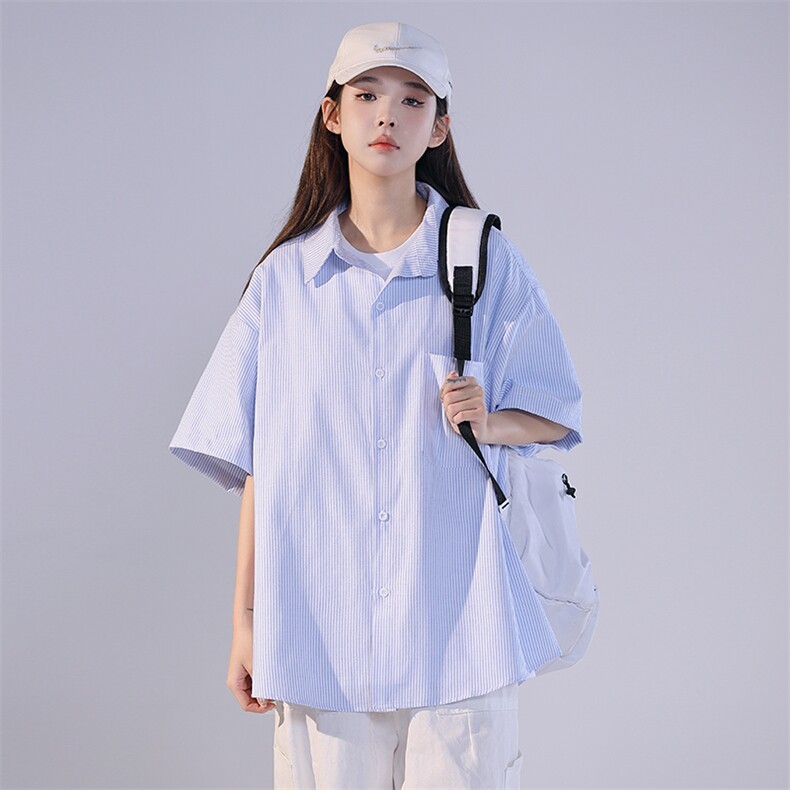 条纹衬衫男韩版短袖潮流百搭2023夏季新款ins宽松外套CY293-P30,男装衬衫,星座412-3