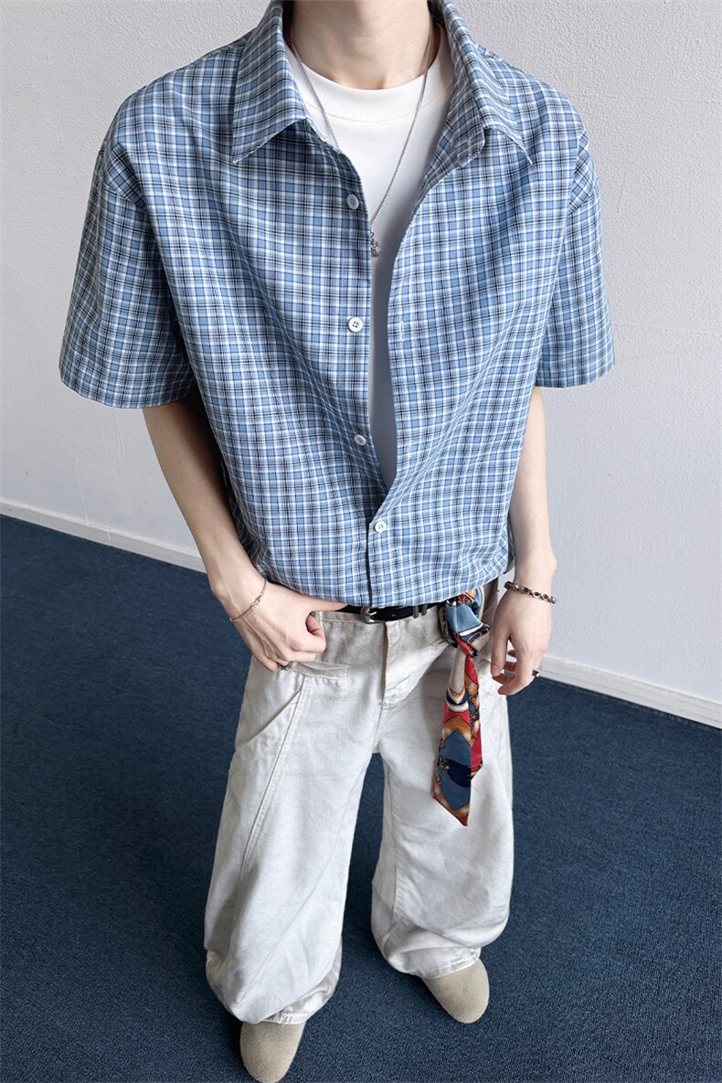 2026夏季新款大码格子短袖衬衫外套男CD6402-特P29建议零售价68,男装T恤,电商A001