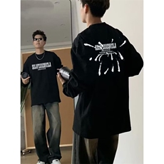 潮牌文艺圆领宽松情侣长袖打底衫上衣服束口T恤卫衣Y46-P38网图，女装T恤，电商B245