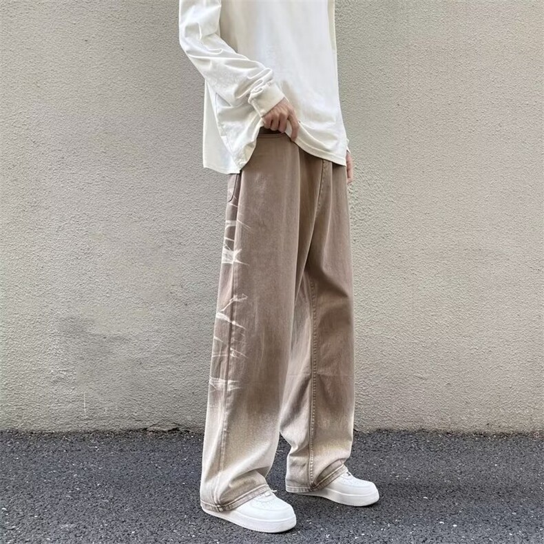 渐变黑色牛仔长裤男直筒宽松vibe高街裤子拖地阔腿裤NK543,男装休闲裤,星座1116A-1（原606A）
