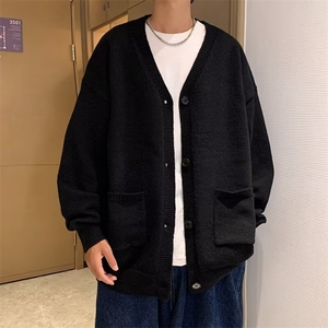 开衫毛衣男春秋季休闲宽松针织衫青少年男生复古V领外套 M263图片