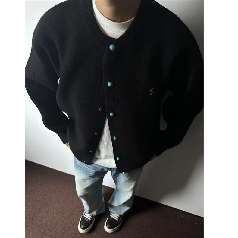 开衫男针织衫毛衣刺绣外套圆领纽扣春秋季男潮流宽松休闲外穿上衣,男装针织衫/毛衣,星座516A