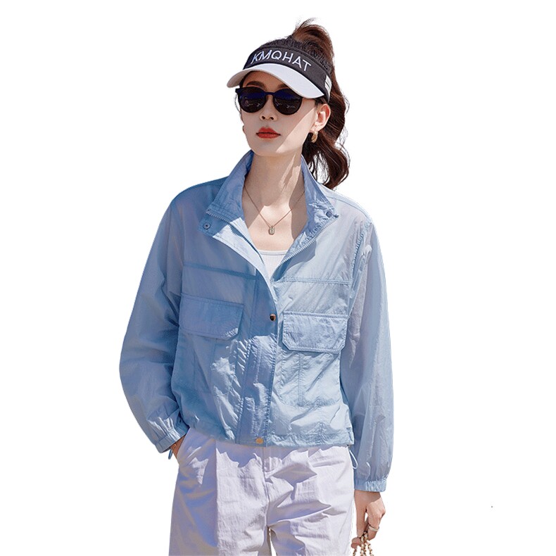 2026夏季新款韩版时尚休闲连帽防晒衣女宽松显瘦短款外套薄款上衣,女装短外套,靓衣阁