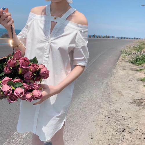 韩版漏肩连衣裙，女装连衣裙，玩美