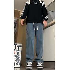 港风男士阔腿牛仔裤宽松高腰长裤美式潮流春夏春秋直筒牛仔春秋，男装牛仔裤，星座515