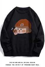 白底22秋冬新款趣味小女孩设计感圆领保暖套头毛衣M1055P50控68，男装针织衫/毛衣，电商A247-1