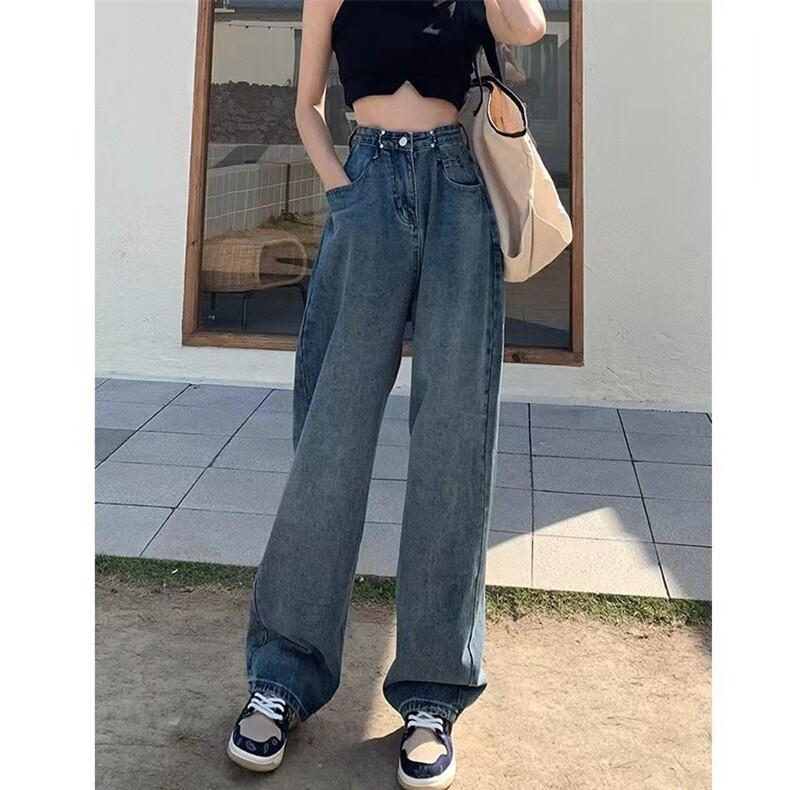 高腰显瘦阔腿牛仔裤女夏季2025新款潮ins直筒复古宽松拖地老爹裤,男装牛仔裤,星座506A