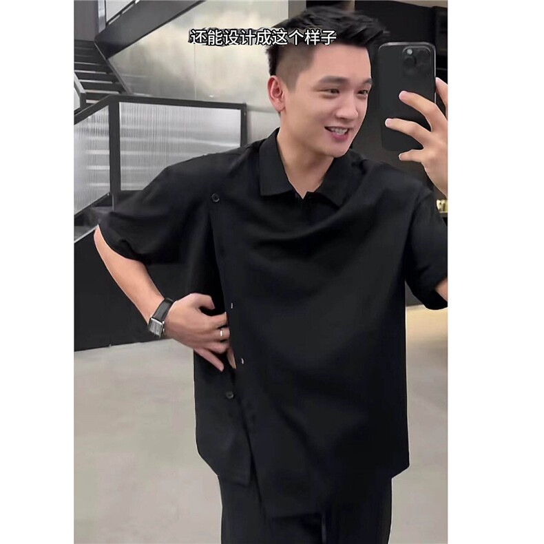 抖音--22号穿搭--小众排扣设计款针织面料pl03-TP5,男装Polo衫,电商A089-1