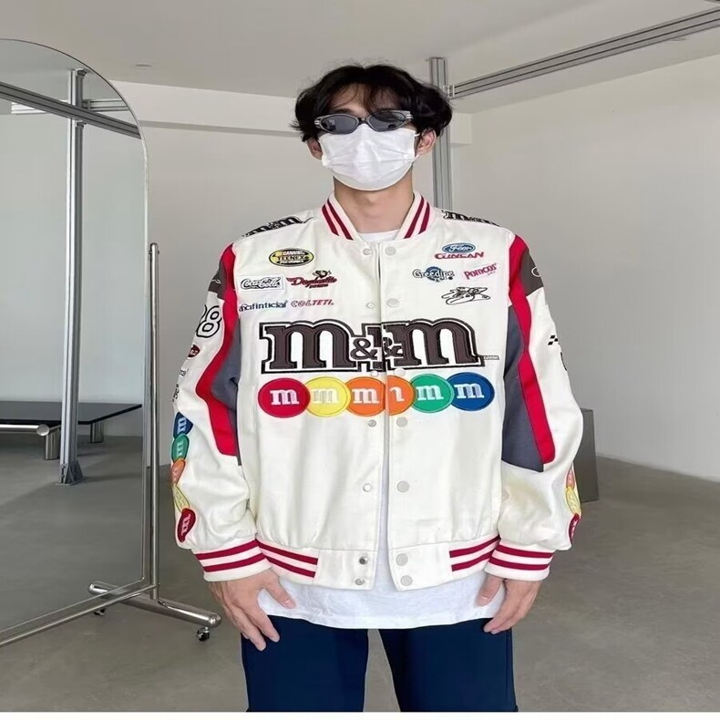 春秋美式复古高街刺绣mm豆棒球服外套男女宽松嘻哈潮牌机车服夹克,男装夹克,星座218-8