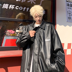 2025秋冬装新款宽松贴标PU皮衣夹克机车男外套PY666/特P65黑色2，男装皮衣，电商A094