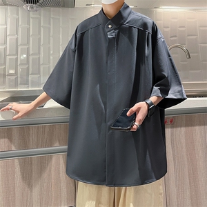 衬衫男韩版潮流短袖纯色帅文艺2023夏季新款ins宽松外套CY337-P35图片