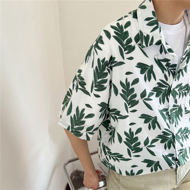 现货百搭休闲碎花衬衫沙滩风夏季短袖衬衣男,男装衬衫,星座510-1
