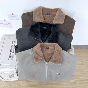 冬季加厚拼接潮牌街头美式pu皮加绒翻领保暖棉服外套图片