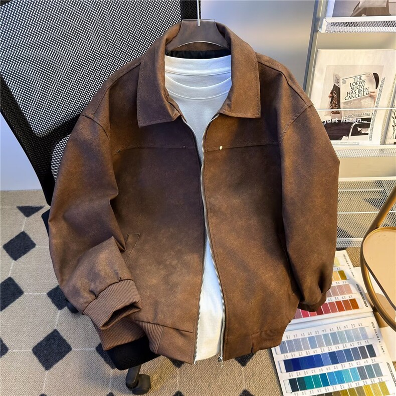 皮衣外套男春秋高级感潮牌痞帅夹克短款棒球服2237P63,男装夹克,星座410-2