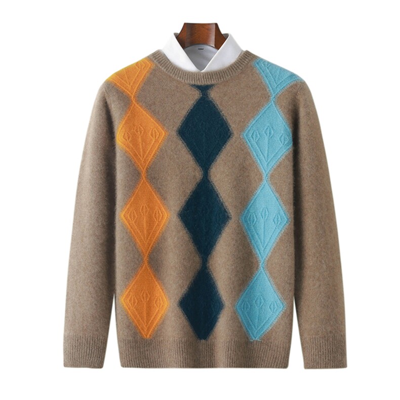 男士圆领长袖毛衣修身针织衫男装时尚百搭羊毛上衣，男装羊毛衫，琳华羊绒