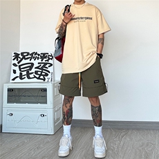 皱感【三防】金属皮标彩虹色松紧腰绳休闲短五分裤XK007-P50控68，男装牛仔裤，星座216(原A116)